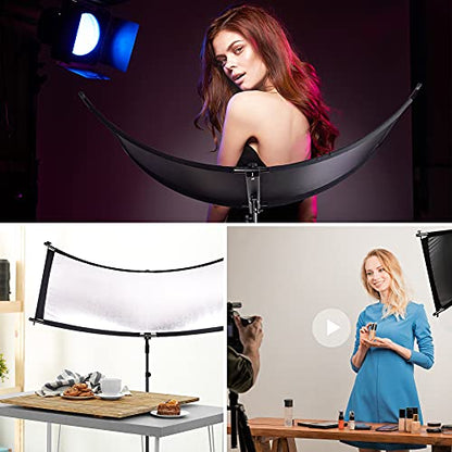 FUDESY Curved Reflector, 67"x24" Clamshell Light Reflector with 4-in-1 Fabric Black/White/Gold/Silver, U-Shape Lighting Diffuser with Carrying Bag for Photography Studio Portrait Video Shooting