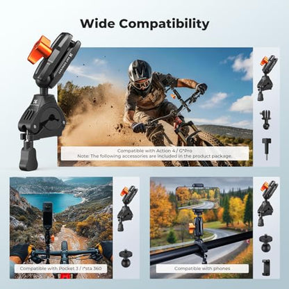K&F CONCEPT Handlebar Bike Mount with 360° Dual Ball Head, Camera Clamp Mount Compatible with Hero 13/12/11/10, Osmo Action 6 5 4 Pro, 360 X5 X4 and Smartphones - style: Dual Ball Joints