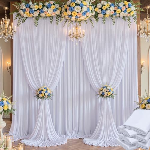30×14 ft White Wrinkle Free Backdrop Curtain, Soft Silky Polyester Wedding Drapes 6 Panels 14ft Height Photo Backdrop Curtains for Parties Birthday Baby Shower Photography Background Cloth - color: White, size: 14ft Long_6 Panels