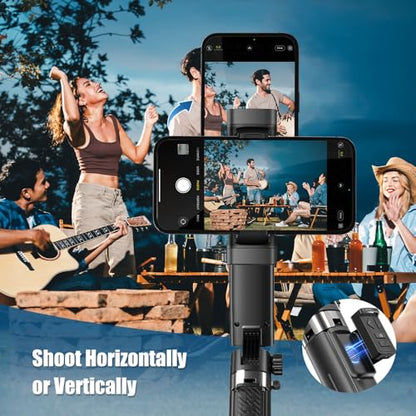 Smartphone Gimbal Stabilizer with Remote Control, Selfie Stick & Tripod, One-Touch Horizontal/Vertical Switch & 360° Automatic Rotation, Compatible with iPhone and Android
