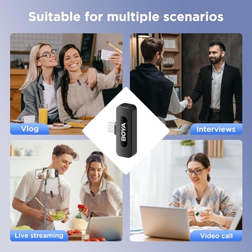 BOYA BY-V30 Wireless Lavalier Microphone,USB Type-C Mini Laple Mics for iPhone16,Android Smartphone,36H Battery,Noise Reduction,328FT Range Clip-on Condenser Mic for YouTube Interview TikTok - style: BY-V30(2TX+RXU+CC)