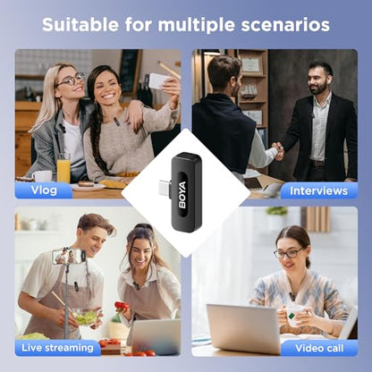 BOYA BY-V30 Wireless Lavalier Microphone,USB Type-C Mini Laple Mics for iPhone16,Android Smartphone,36H Battery,Noise Reduction,328FT Range Clip-on Condenser Mic for YouTube Interview TikTok - style: BY-V30(2TX+RXU+CC)
