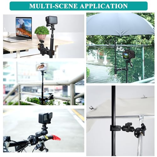 Super Double Clamp Camera Mount Chair Umbrella Clamp, with 360° Magic Arm Double Ball Head Adapter for Umbrella, Pole, Strollers, Motorcycle, Photo Studio Light Stand, Photo Boom Stand