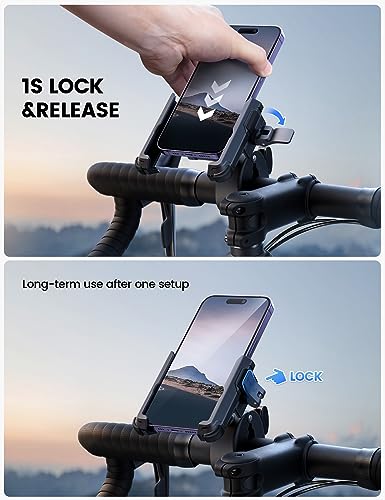 Lamicall Motorcycle Phone Mount Holder - [Camera Friendly] [1s Lock] Bike Phone Holder Handlebar Clamp, Bicycle Scooter Phone Clip, Gifts for iPhone 17, 16, 15 Pro Max, Galaxy S25 Ultra, 4.7-7" Phones - color: Black