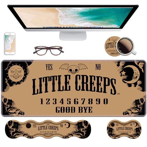 Ergonomic Keyboard Wrist Rest & Mouse Pad Wrist Rest Set, Large XXL Gaming Desk Mat 31.5"x 11.8" with Non-Slip Base, Memory Foam, Easy Typing Pain Relief for Home & Office, Ouija Board - color: Ouija Board
