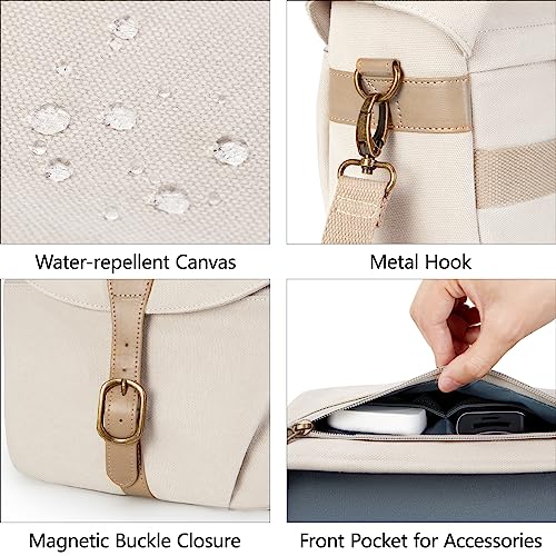 BAGSMART Canvas Crossbody Camera Bag with Rain Cover Women Men, Ivory White | SLR DSLR Camera Case, Compact Camera Shoulder Bag - color: 02-Ivory White