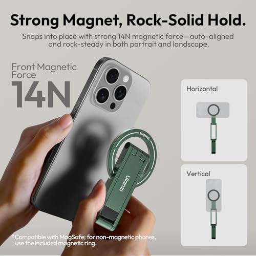 ULANZI MA60 Magnetic Phone Tripod Stand for iPhone 17 16 15 14 13 12 - Ultra Thin 0.8cm Foldable Aluminum Mini Tripod, Strong N52 Magnet Quick Mount, Pocket Cell Phone Stand, Green - color: Green