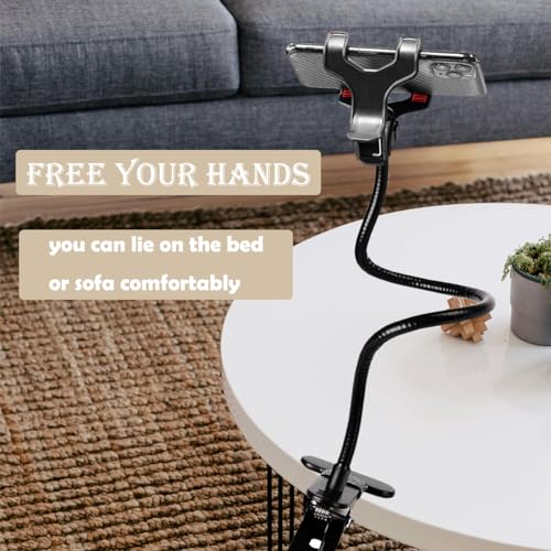 Selfdee Cell Phone Holder,Lazy Bracket, 360-degree Rotating Universal Flexible Long Arms Clip Mount Gooseneck Phones Stand for Bed Flexible Arm Adjustable Mount Clamp on Desk Bedframe (Black)