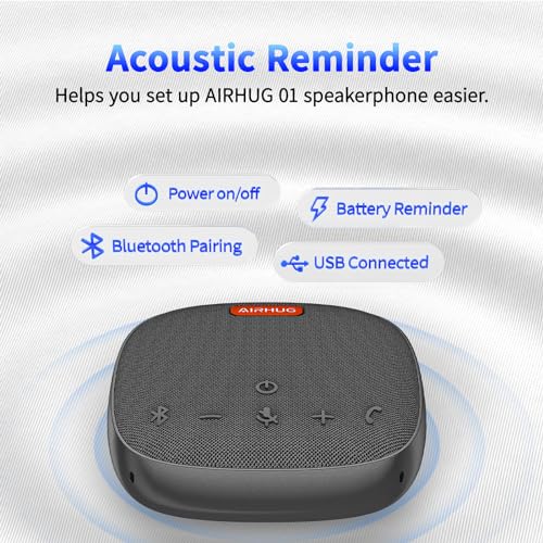 AIRHUG Conference Speaker and Microphone, Bluetooth Speakerphone with 360° Voice Pickup, Advanced Noise Reduction, USB-C Plug & Play, Compatible with Zoom and MS Team