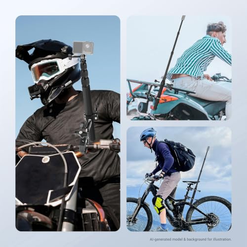 NEEWER Motorcycle Mount Accessories Kit Compatible with GoPro Insta360 DJI, Bike Tail Handlebar Invisible Selfie Stick Double Clamp Holder with Action Camera Adapter for POV Video Recording, GP-30