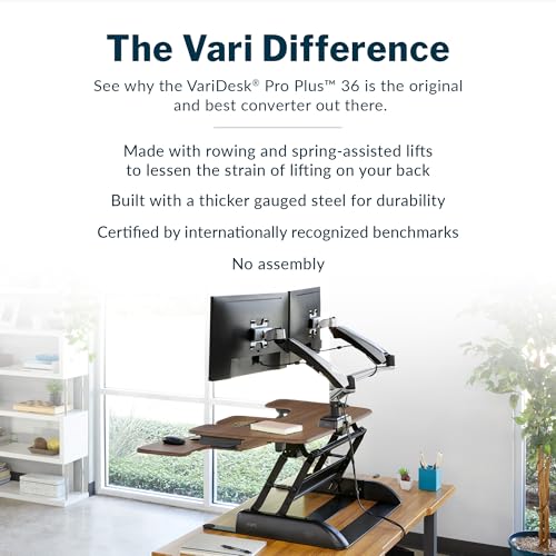 Vari VariDesk Pro Plus 36 Standing Desk Converter – 11 Height Settings + Spring Lift, 2 Tier Design, Keyboard Tray, Fits Desktops 36” Wide x 26.5" Deep – Delivers Fully Assembled (Walnut) - color: Walnut