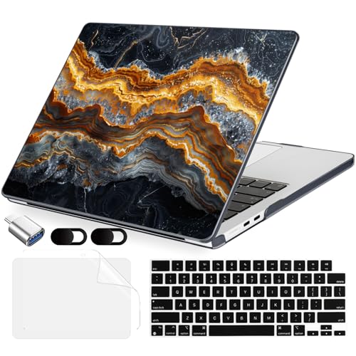 MecBevia Compatible with 2026 M5 MacBook Air 13 inch Case 2026 2025 2024-2022 M5 A3449 M4 A3240 M3 A3113 M2 A2681, Keyboard Cover, Screen Protector, Webcam Cover & Type-C OTG, Black Gold - color: Black Gold