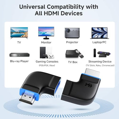 Cable Matters Combo-Pack 8K Flat Right Angle HDMI 2.1 Adapter with HDR, Supports 8K@60Hz / 4K@240Hz, 270 Degree and 90 Degree HDMI Adapter, Black