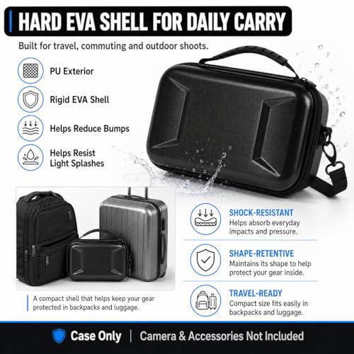 Boobowl Hard Case for DJI Osmo Pocket 3 Creator Combo, Portable Travel Storage Bag Fits Camera with Original Protective Cover, Battery Handle & Mic 2, Shockproof Organizer with Shoulder Strap - Black