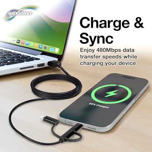 BoxWave Cable Compatible with Blackmagic Design Video Assist 3G (7 in) - AllCharge 3-in-1 Cable - Jet Black