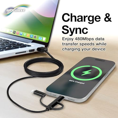 BoxWave Cable Compatible with Blackmagic Design Video Assist 3G (7 in) - AllCharge 3-in-1 Cable - Jet Black