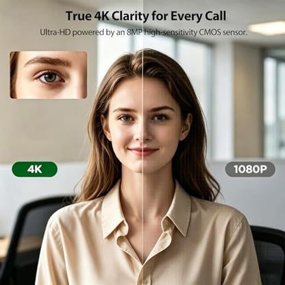 4K Ultra HD Webcam with 1/2.8''CMOS Sensor,PDAF Auto Focus 1080P@60FPS,Dual Noise-Canceling Mics, Privacy Cover,USB Streaming Webcam for PC/Mac,Gaming,Video Calling,Live Streaming&Meetings