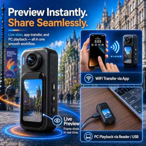 1080P Body Cam, Wearable Camera, POV Recorder, 32GB, Touchscreen | 2.5H wearable POV kit with 32GB, magnetic clip, back clip, touchscreen and WiFi App for travel, walks and vlogs - size: H9132G