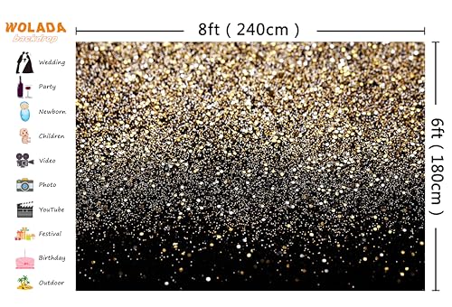 Black and Gold Backdrop Golden Glitter Backdrop for Photography Wedding Birthday Baby Shower Party Photo Studio 8x6FT 11176 - color: Gold, size: 8x6FT