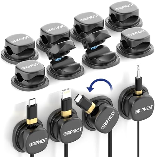Never-Lose 1s Lock Spring Cable Solution – Rotatable Cable Clips, Strong Adhesive Cord Organizer & Wire Holder for Desk, Car, Wall & Nightstand, Tangle-Free Cable Management, 12 Pack (Black) - size: Pack of 12