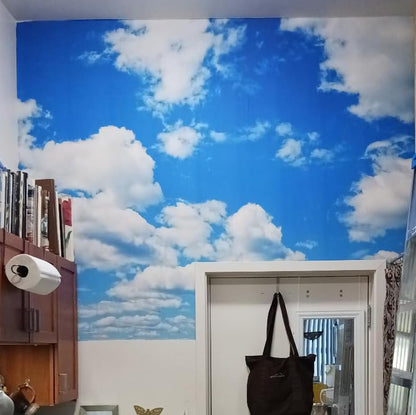 Fabric 12x8ft Sky Backdrop Theme Photography White Clouds Blue Sky Photo Backdrop for Newborn Baptism Baby Shower Kids Birthday Party Wedding Prom Banner - size: 12x8FT