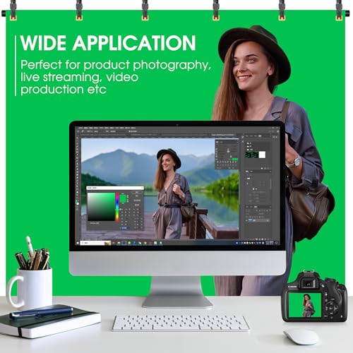 Green Screen Backdrop with Stand, 8x5.3ft Portable Greenscreen Background with Stand, T-Shape Green Screen Stand kit with 6 Spring Clamps, Sandbag, Carry Bag for Zoom, Video - size: 8x5.3 FT