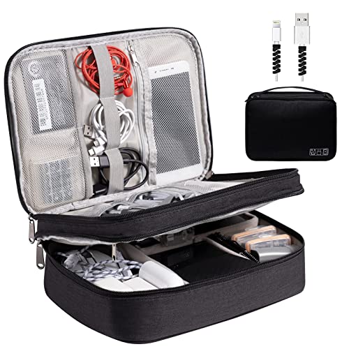 OrgaWise Electronics Organizer, Electronic Accessories Bag Travel Cable Organizer Three-Layer for iPad Mini, Kindle, Hard Drives, Cables, Chargers - color: Three layer-Black