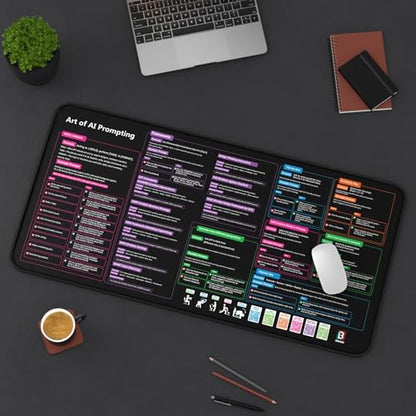 AI Prompts Desk Mat | How to Write an Effective Prompt Using Chatgpt, Copilot Cheat Sheet Large Desk Pad for Keyboard and Mouse | Chat GPT Prompts Mouse Pad 16x32 in - size: 16" × 32"