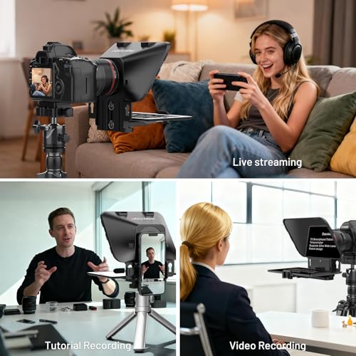 Desview T3 Teleprompter for Camera & Smartphone - Supports iPad/Tablet up to 10" - Beam Splitter Glass with Bluetooth Remote - Wide Angle Support for YouTube, TikTok & Live Streaming