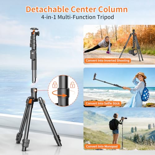 XXZU 75" Camera Tripod,Tripod For Camera Phone with Remote & 360° Ball Head,Aluminum Phone Tripod/Monopod,Camera Stand Tripod for iPhone/Canon/Nikon/DSLR/Digital Camera Accessory Kits,Max Load 17.64lb - size: 75in