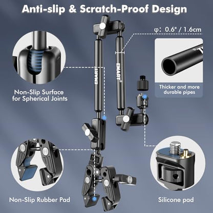 EMART 21" Magic Arm Clamp Kit with Super Clamp, 1/4" 3/8" Threads for ARRI, Flexible Camera Desk Mount, Adjustable Articulating Boom Arm for Webcam/Mic/Action Camera/Phone/Video Light