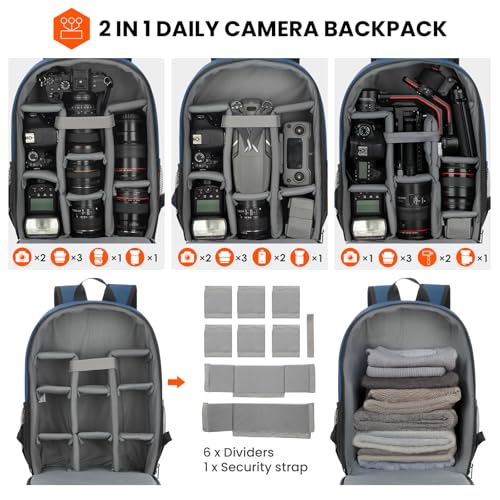 TARION Camera Bag Backpack for Photographers: Photography Camera Backpack with Laptop Compartment Waterproof Raincover Photo Backpack Bag Blue TB-M - color: Blue, size: Medium