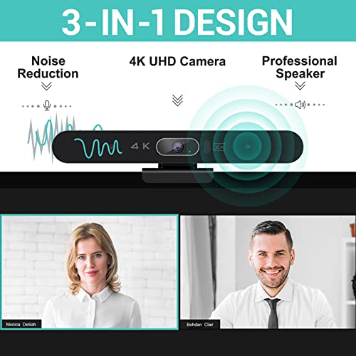 4K Pro Audio and Video Conference Room Camera with Remote Control for Windows TV, AI-Powered HD Webcam with Microphone & Speaker for Desktop Computer/PC/Monitor/Laptop/Teams/Zoom/Skype - color: Black