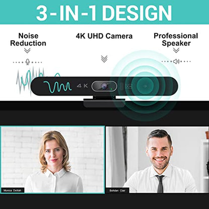 4K Pro Audio and Video Conference Room Camera with Remote Control for Windows TV, AI-Powered HD Webcam with Microphone & Speaker for Desktop Computer/PC/Monitor/Laptop/Teams/Zoom/Skype - color: Black