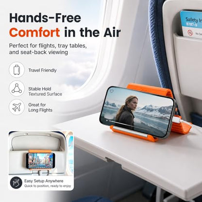 2PCS Portable Foldable Silicone Aluminum Phone Holder, 2026 New Flexible Silicone Phone Stand, Adjustable Airplane Phone Holder for Tablet Laptop Desk Travel Non-Slip Office Treadmill - color: Orange&Black-2PCS-New