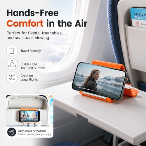 2PCS Portable Foldable Silicone Aluminum Phone Holder, 2026 New Flexible Silicone Phone Stand, Adjustable Airplane Phone Holder for Tablet Laptop Desk Travel Non-Slip Office Treadmill - color: Orange&Black-2PCS-New