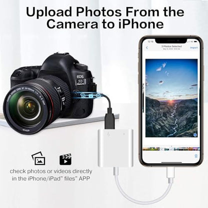 SUNTRSI USB Camera Adapter with Charging Port, Portable USB Female OTG Adapter Suitable for iPhone iPad, Plug and Play USB Adapter for iPad Support Card Reader