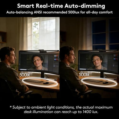 Quntis Curved Monitor Light Bar 15 RGB Backlight for 34"+ Screens, Computer Bar Lights Foldable Dual Light with Color Temperature Brightness Stepless Dimming, No Glare Desk Lamp for Home Office Gaming