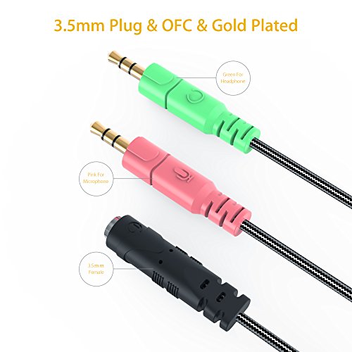 MillSO Headset Adapter 3.3 Feet 3.5mm Audio Jack Y Cable Headphone Adapter 1x 3.5mm Female to 2X 3.5mm Male Headset Adapter for Double-Jacks PC - size: 1 Pack / 3.3 Feet