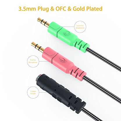 MillSO Headset Adapter 3.3 Feet 3.5mm Audio Jack Y Cable Headphone Adapter 1x 3.5mm Female to 2X 3.5mm Male Headset Adapter for Double-Jacks PC - size: 1 Pack / 3.3 Feet