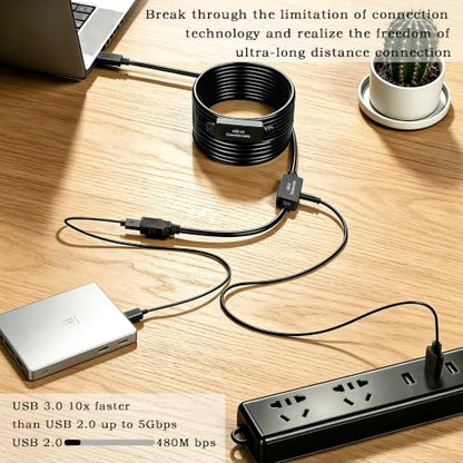 XBOHJOE USB3.0 Active Extension Cable 30FT：USB Repeater with Signal Booster Long USB 3.0 Extender A-Male A-Female Cord for Oculus Rift Quest Link Xbox 360 Kinect PlayStation Webcam (30FT) - size: 30FT