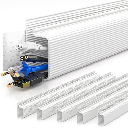 YECAYE 94.2 in Cable Management Under Desk,Easy Install Adhesive Mount Cord Hider,Cord Organizer,Wire Management,Wire Hider for Office Organization,Child & Pet Proof,White - color: White, size: 94in