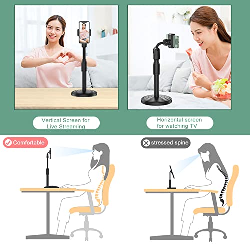Multi-Function 360° Rotation Desk Cell Phone Holder for Live Streaming Watching Movie(Classic Black with Round Base 7″-11.8″ Height) - color: Black
