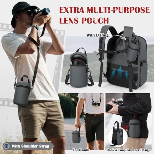 SDYSM Camera Backpack, Hardshell DSLR/SLR Camera Bag with Lens Pouch & 15.6" Laptop Compartment Waterproof Camera Case with Rain Cover Photography Backpack Compatible for Canon/Nikon/Sony/Drone,Gray - color: Grey