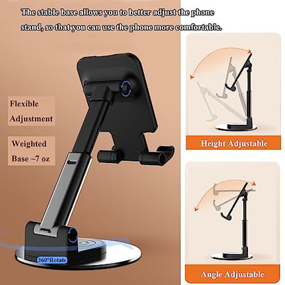 Meetuo Rotatable Cell Phone Stand for Desk, Phone Holder | Height Angle Adjustable, Portable Phone Stand, Compatible for Smartphones iPhone, Desktop