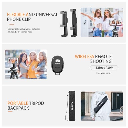 71″ Camera Tripod Aluminum Tall Tripod Stand Compatible with Canon Nikon with Wireless Remote Phone Holder and Bag Max Load 6.6 LB