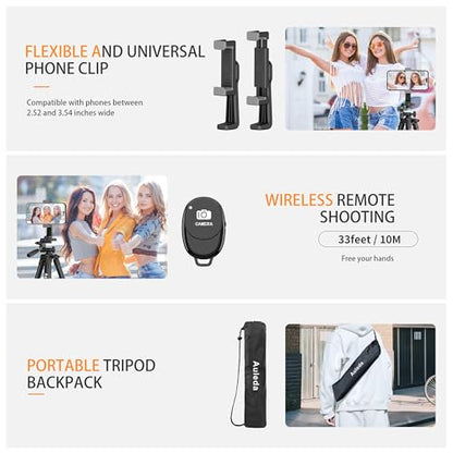 71″ Camera Tripod Aluminum Tall Tripod Stand Compatible with Canon Nikon with Wireless Remote Phone Holder and Bag Max Load 6.6 LB
