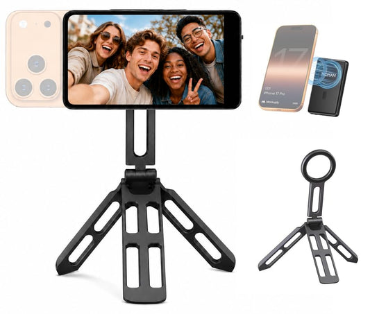 Moman Creator Selfie Monitor Kit with Magnetic Desktop Stand for iPhone | Rear-camera preview creator kit with dual-sided magnetic desk stand for live streams, cooking demos, selfies and vlogs - color: Dark Gray