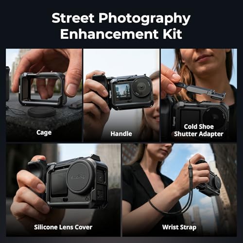 SMALLRIG Handle Grip Kit for DJI Osmo Action 6 with Metal Cage, Street Photography Grip for DJI, Action 6 Cage with Shutter Button, Cold Shoe, Wrist Strap, Lens Cover, 1/4 Threaded Hole - 6037 - style: Advanced Cage+Grip