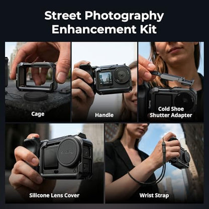 SMALLRIG Handle Grip Kit for DJI Osmo Action 6 with Metal Cage, Street Photography Grip for DJI, Action 6 Cage with Shutter Button, Cold Shoe, Wrist Strap, Lens Cover, 1/4 Threaded Hole - 6037 - style: Advanced Cage+Grip